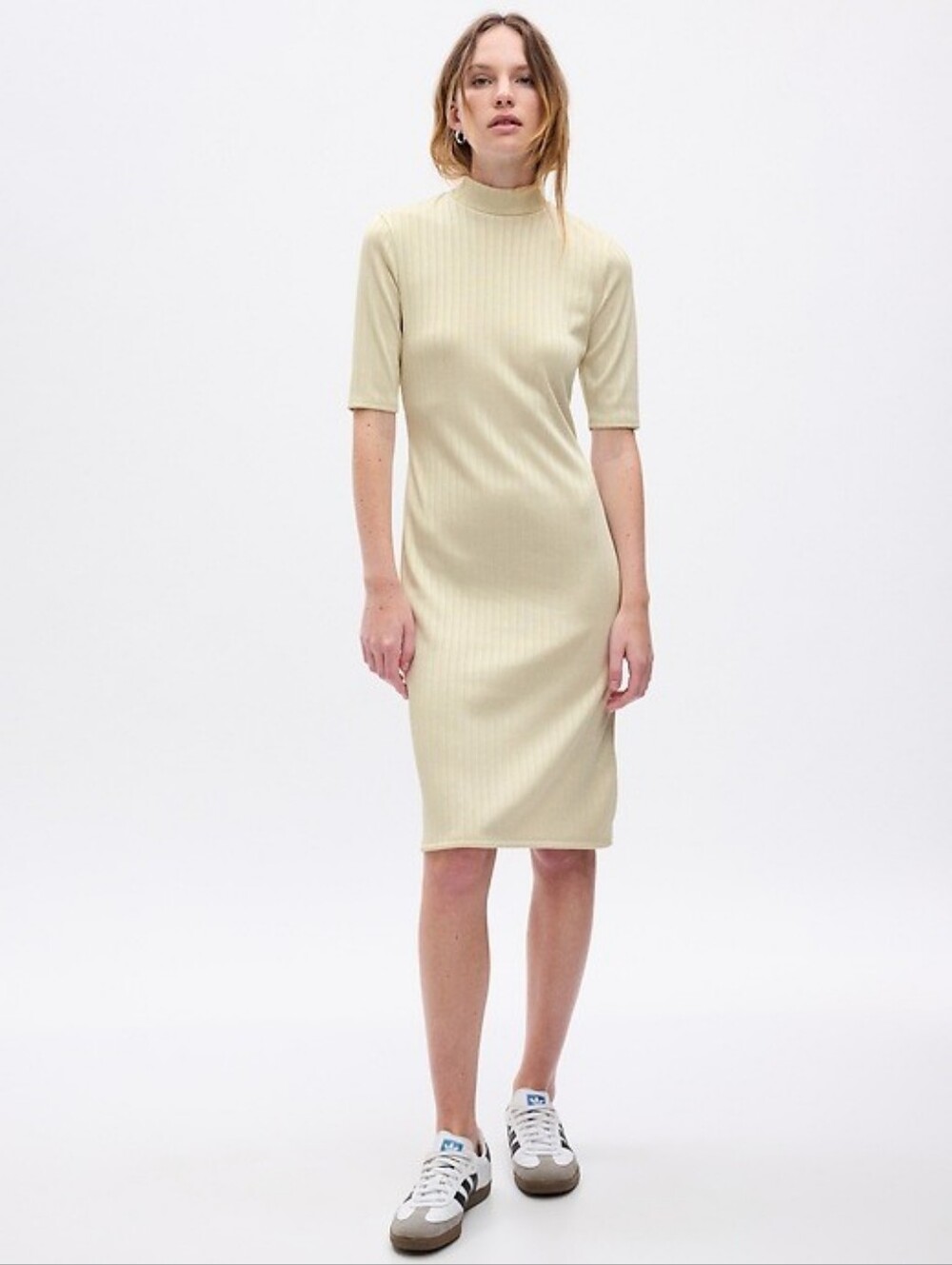 Gap Mockneck Rib Midi Dress In Chino Beige. Size Medium Petite